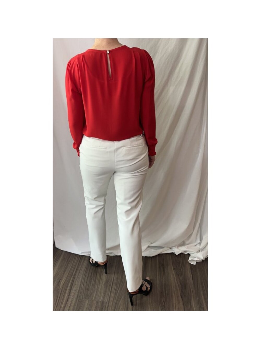 LOFT Red Ruffle Cuff Blouse (Small) - Picture 4 of 7